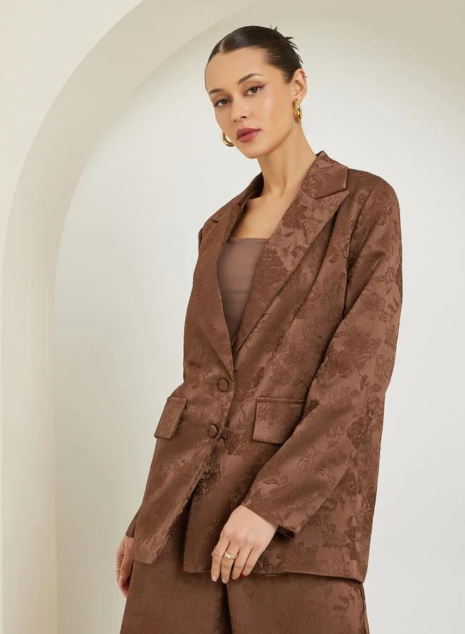 Styli Brown Regular Fit Jacquard Satin Blazer